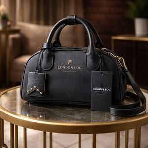 London Fog Black Dome Satchel with Gold Hardware
